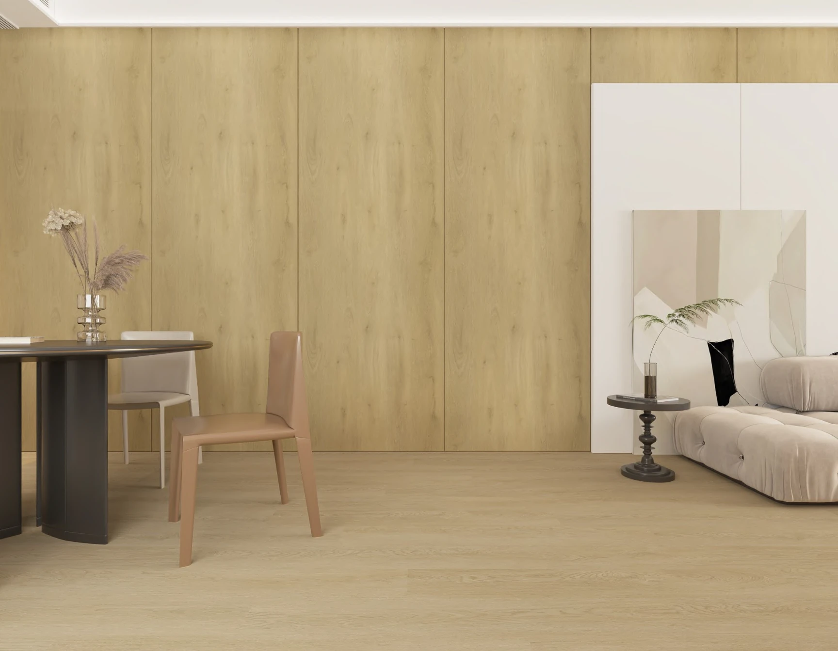 SPC wall panel application example in 29115-18 Wood Honey Oak