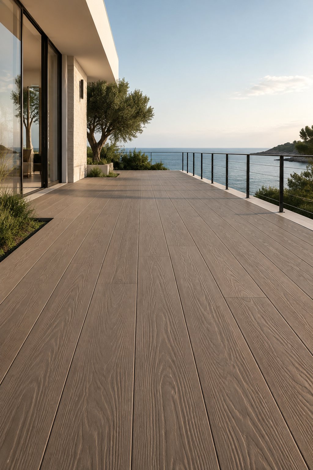 Sea-view villa terrace finished with 3D Emboss composite decking