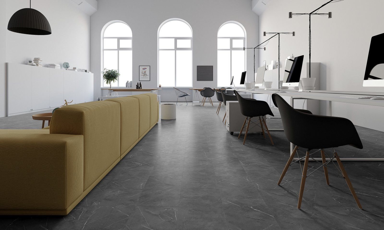 Modern office space floored in stone-look SPC flooring