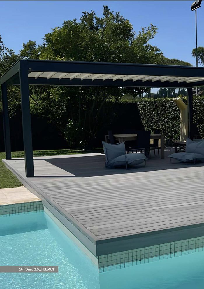 Poolside decking finished in the DURO 3.0 Helmut colour option